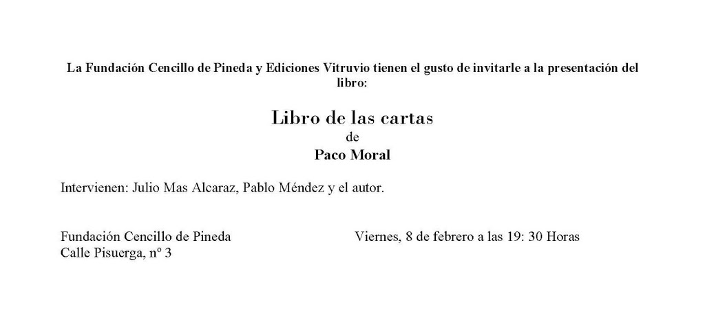 Presentación de Libro de las cartas, de Paco Moral